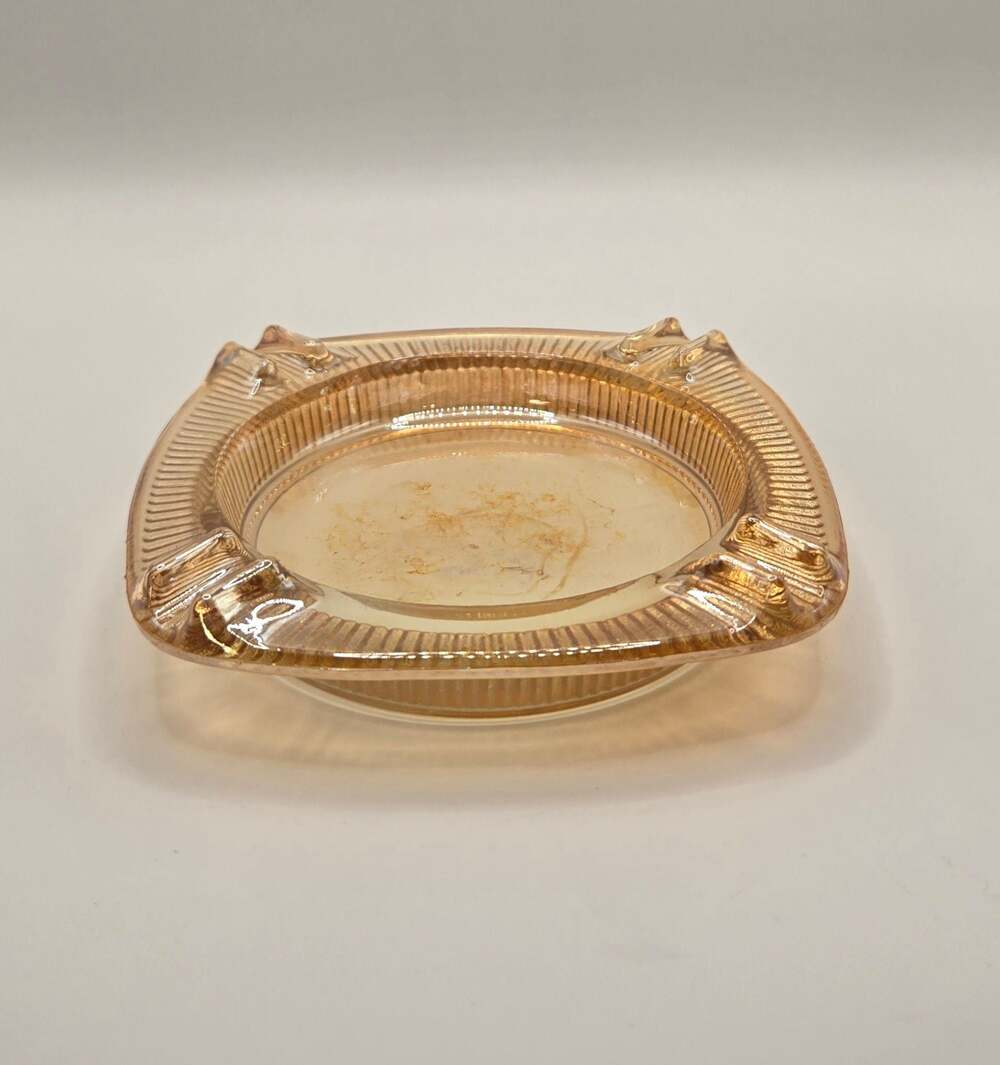 Vintage Jeannette Glass Floragold Iridescent Square Ashtray